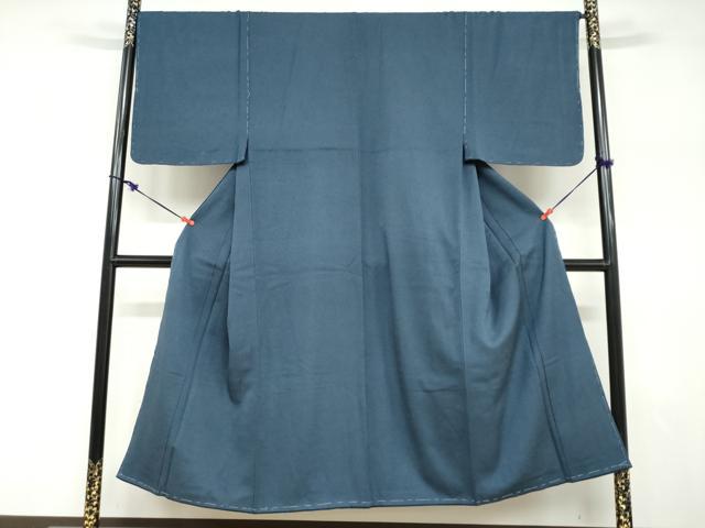 平和屋着物●男性　紬　アンサンブル　長羽織　青藍色　正絹　逸品　DABD9338ud