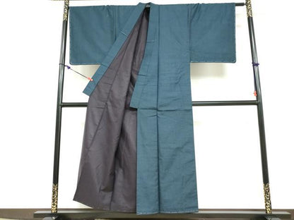 平和屋着物●男性　紬　アンサンブル　長羽織　100亀甲　総詰め　正絹　逸品　未使用　DABD9341ud