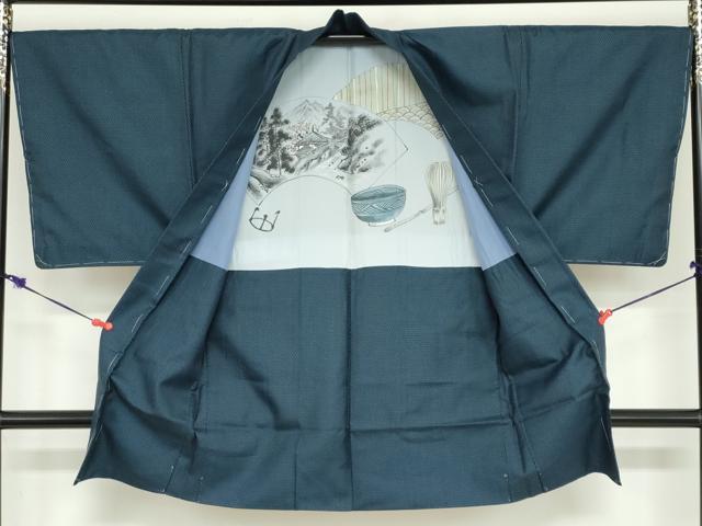 平和屋着物●男性　紬　アンサンブル　長羽織　100亀甲　総詰め　正絹　逸品　未使用　DABD9341ud