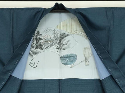 平和屋着物●男性　紬　アンサンブル　長羽織　100亀甲　総詰め　正絹　逸品　未使用　DABD9341ud