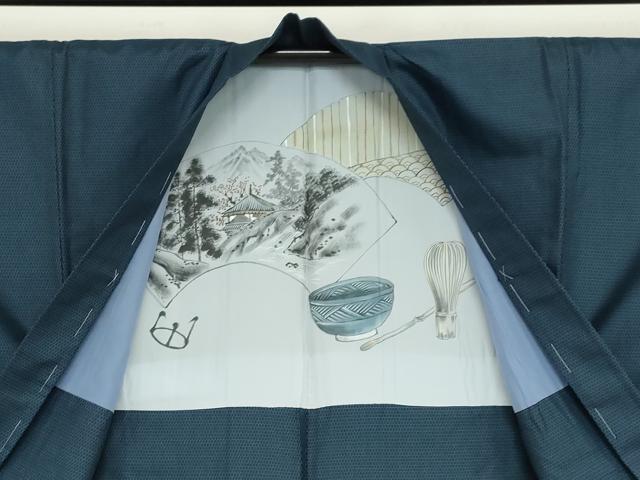平和屋着物●男性　紬　アンサンブル　長羽織　100亀甲　総詰め　正絹　逸品　未使用　DABD9341ud