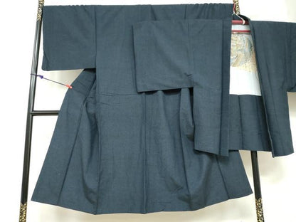 平和屋着物●男性　紬　アンサンブル　濃藍色　キングサイズ　正絹　逸品　DABD9342ud