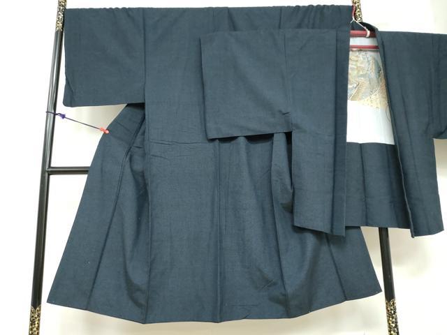 平和屋着物●男性　紬　アンサンブル　濃藍色　キングサイズ　正絹　逸品　DABD9342ud
