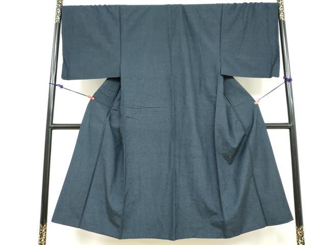 平和屋着物●男性　紬　アンサンブル　濃藍色　キングサイズ　正絹　逸品　DABD9342ud