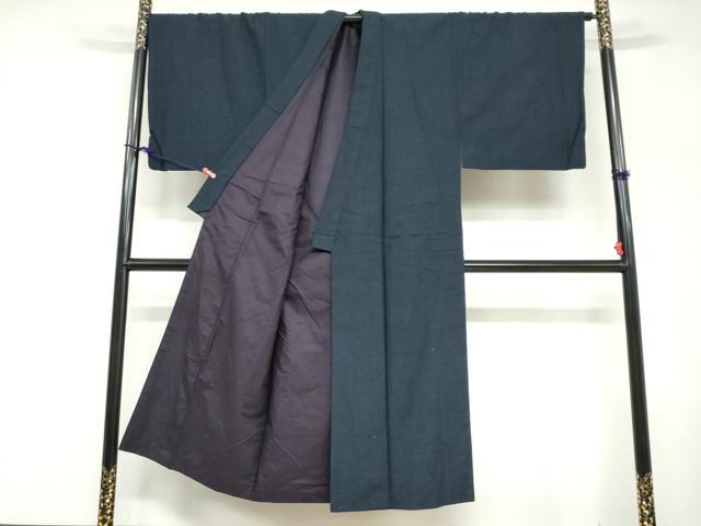 平和屋着物●男性　紬　アンサンブル　濃藍色　キングサイズ　正絹　逸品　DABD9342ud