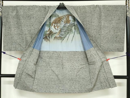 平和屋着物●男性　髭紬　アンサンブル　長羽織　キングサイズ　正絹　逸品　未使用　DABD9344ud