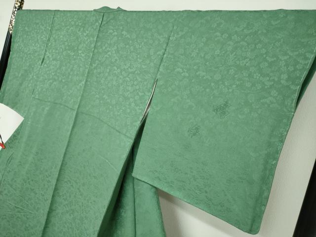 平和屋着物●中国三大刺繍　スワトウ刺繍　汕頭刺繍　総刺繍　無地絵羽訪問着　花鳥文　木賊色　正絹　逸品　DABD9347ud
