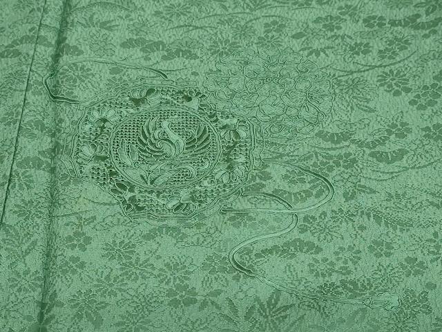 平和屋着物●中国三大刺繍　スワトウ刺繍　汕頭刺繍　総刺繍　無地絵羽訪問着　花鳥文　木賊色　正絹　逸品　DABD9347ud