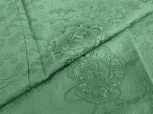 平和屋着物●中国三大刺繍　スワトウ刺繍　汕頭刺繍　総刺繍　無地絵羽訪問着　花鳥文　木賊色　正絹　逸品　DABD9347ud