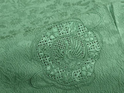 平和屋着物●中国三大刺繍　スワトウ刺繍　汕頭刺繍　総刺繍　無地絵羽訪問着　花鳥文　木賊色　正絹　逸品　DABD9347ud