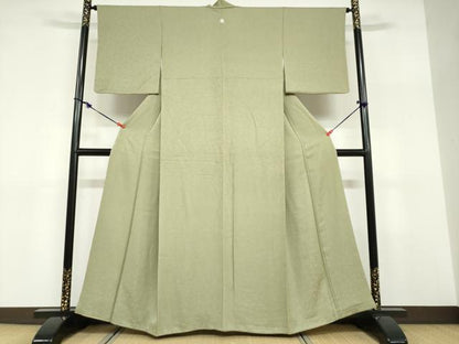 平和屋着物●上質な色無地　花唐草地紋　麹塵色　正絹　逸品　DABD9350ud