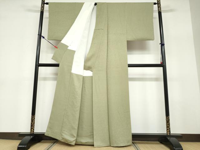 平和屋着物●上質な色無地　花唐草地紋　麹塵色　正絹　逸品　DABD9350ud