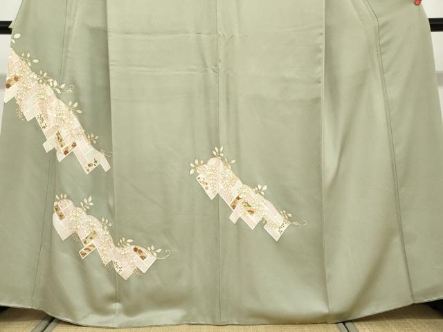 平和屋着物○訪問着 駒刺繍 鹿の子草花文 金彩 正絹 逸品 DABD9351ud