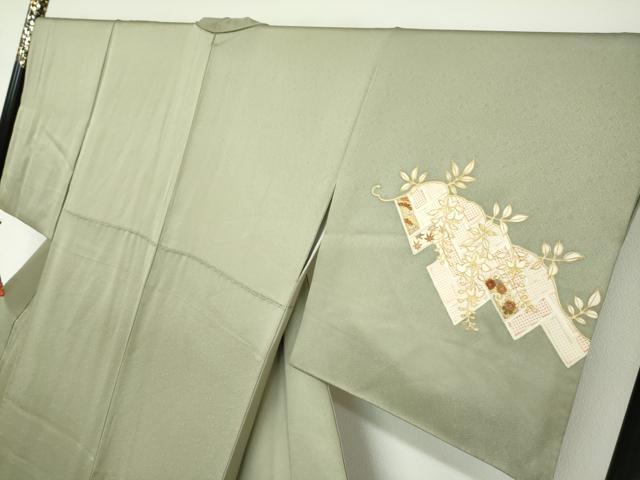平和屋着物●訪問着　駒刺繍　鹿の子草花文　金彩　正絹　逸品　DABD9351ud 平和屋着物○訪問着 駒刺繍 鹿の子草花文 金彩 正絹 逸品 DABD9351ud