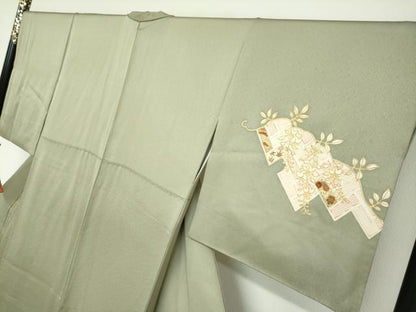 平和屋着物●訪問着　駒刺繍　鹿の子草花文　金彩　正絹　逸品　DABD9351ud