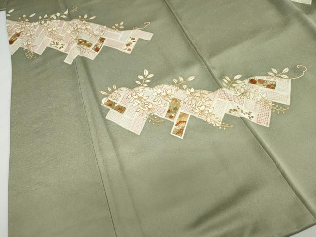 平和屋着物●訪問着　駒刺繍　鹿の子草花文　金彩　正絹　逸品　DABD9351ud 平和屋着物○訪問着 駒刺繍 鹿の子草花文 金彩 正絹 逸品 DABD9351ud