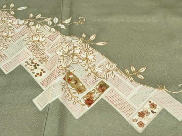 平和屋着物●訪問着　駒刺繍　鹿の子草花文　金彩　正絹　逸品　DABD9351ud 平和屋着物○訪問着 駒刺繍 鹿の子草花文 金彩 正絹 逸品 DABD9351ud