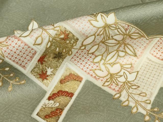 平和屋着物●訪問着　駒刺繍　鹿の子草花文　金彩　正絹　逸品　DABD9351ud 平和屋着物○訪問着 駒刺繍 鹿の子草花文 金彩 正絹 逸品 DABD9351ud