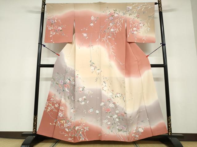 平和屋着物●訪問着　草花文　暈し染め　金銀彩　正絹　逸品　DABD9354ud 平和屋着物○訪問着 草花文 暈し染め 金銀彩 正絹 逸品 DABD9354ud
