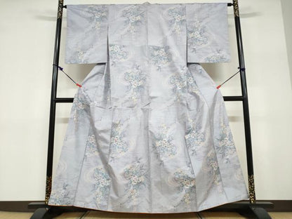 平和屋着物●都喜ヱ門　本場大島紬　7マルキ　総絣　流水草花文　藤絹織物謹製　正絹　逸品　DABD9356ud