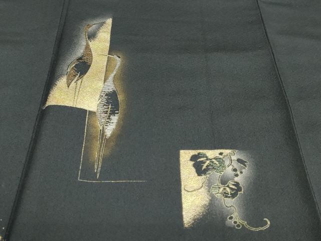 平和屋着物●訪問着　流水花鳥文　暈し染め　黒地　金彩　正絹　逸品　DABD9357ud