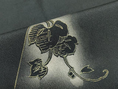 平和屋着物●訪問着　流水花鳥文　暈し染め　黒地　金彩　正絹　逸品　DABD9357ud