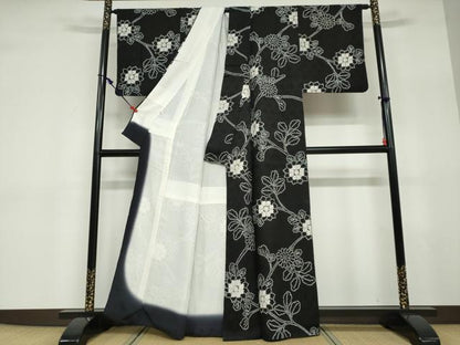 平和屋着物●上質な小紋　絞り　草花文　黒地　正絹　逸品　DABD9358ud