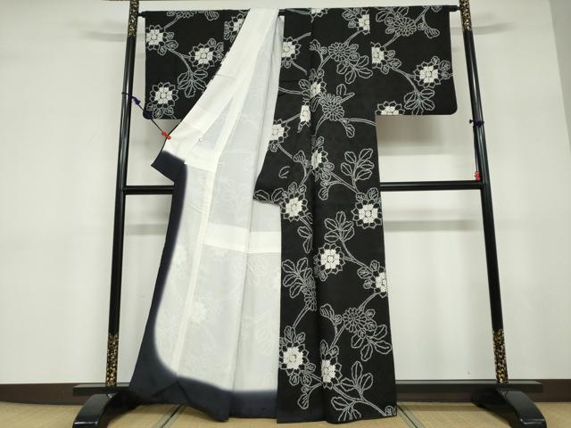 平和屋着物●上質な小紋　絞り　草花文　黒地　正絹　逸品　DABD9358ud