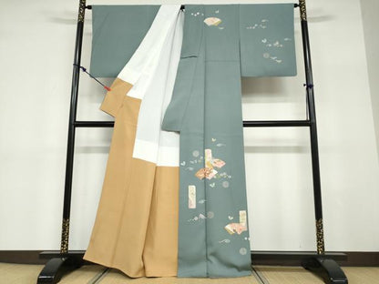平和屋着物●訪問着　地紙花蝶文　金彩　ますいわ屋扱い　正絹　逸品　DABD9361ud