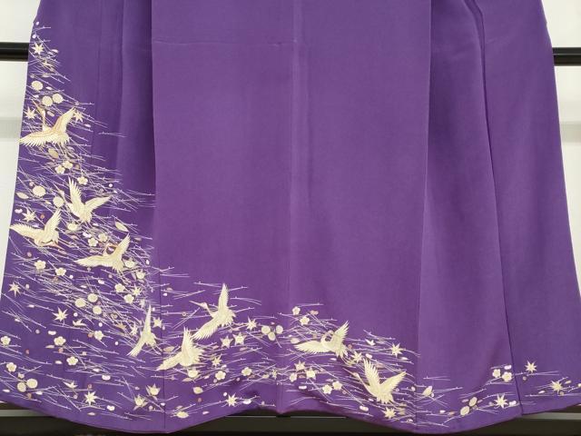 平和屋着物○訪問着 駒刺繍 飛鶴草花文 金彩 鬼しぼ縮緬