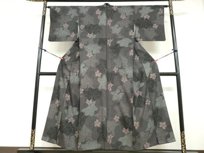 平和屋着物●上質な紬　蔦の葉文　正絹　逸品　DABD9366ud