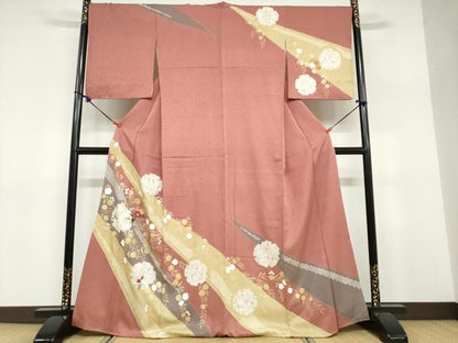 平和屋着物●訪問着　駒刺繍　絞り　雪輪草花文　金彩　正絹　逸品　未使用　DABD9368ud