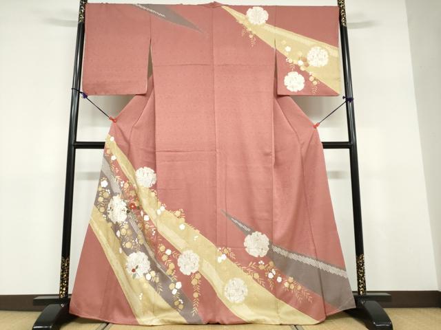 平和屋着物●訪問着　駒刺繍　絞り　雪輪草花文　金彩　正絹　逸品　未使用　DABD9368ud