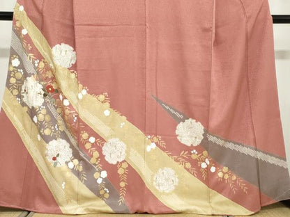 平和屋着物●訪問着　駒刺繍　絞り　雪輪草花文　金彩　正絹　逸品　未使用　DABD9368ud