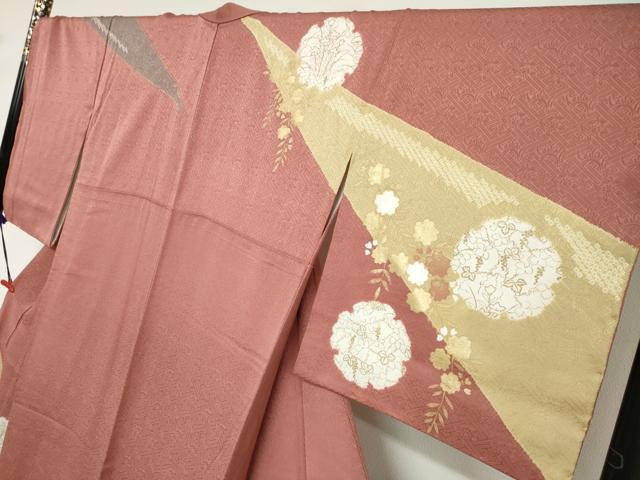 平和屋着物●訪問着　駒刺繍　絞り　雪輪草花文　金彩　正絹　逸品　未使用　DABD9368ud