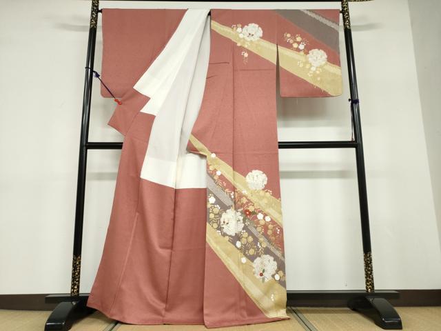 平和屋着物●訪問着　駒刺繍　絞り　雪輪草花文　金彩　正絹　逸品　未使用　DABD9368ud