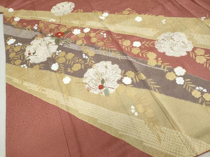 平和屋着物●訪問着　駒刺繍　絞り　雪輪草花文　金彩　正絹　逸品　未使用　DABD9368ud