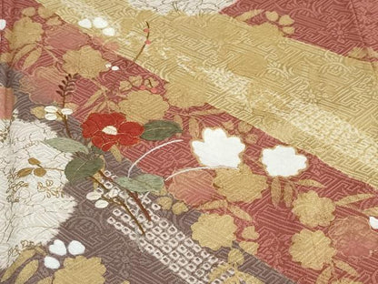 平和屋着物●訪問着　駒刺繍　絞り　雪輪草花文　金彩　正絹　逸品　未使用　DABD9368ud
