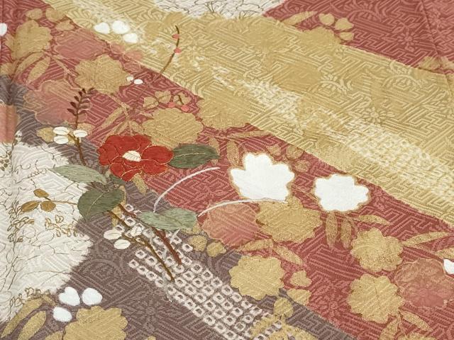 平和屋着物●訪問着　駒刺繍　絞り　雪輪草花文　金彩　正絹　逸品　未使用　DABD9368ud