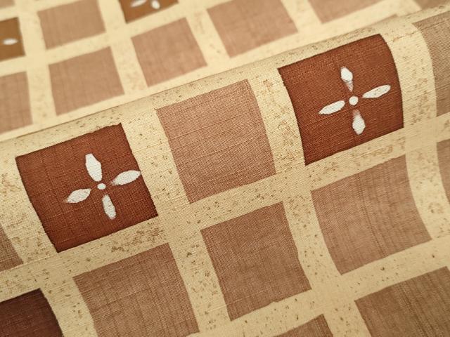 平和屋着物●上質な小紋　紬地　ろうけつ染め　格子花文　正絹　逸品　DABD9369ud