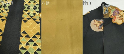 平和屋着物●小紋　手毬草花文　黒地　洗える着物　DABD9370ud