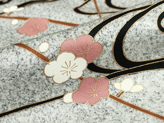 平和屋着物●訪問着　流水群れ鳥草花文　暈し染め　黒地　金彩　正絹　逸品　DABD9371ud