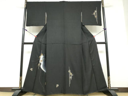 平和屋着物●訪問着　凧　たこ　暈し染め　黒地　金彩　正絹　逸品　DABD9372ud