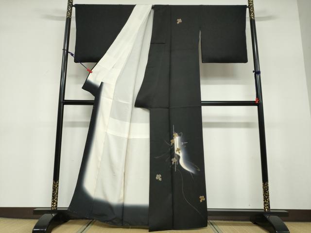 平和屋着物●訪問着　凧　たこ　暈し染め　黒地　金彩　正絹　逸品　DABD9372ud
