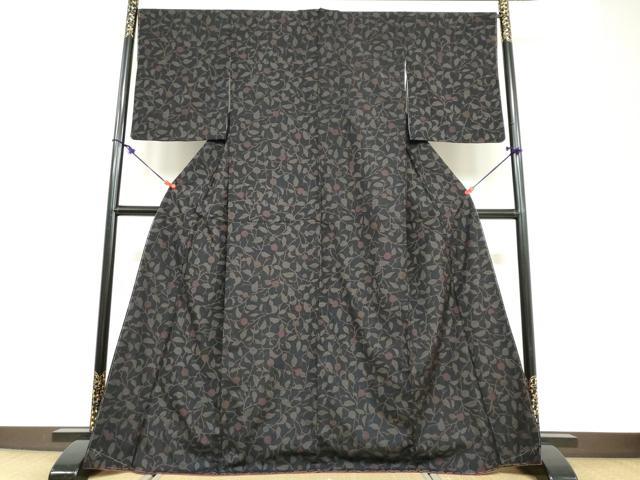 平和屋着物●上質な小紋　紬地　枝葉文　正絹　逸品　未使用　DABD9380ud
