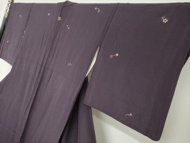 平和屋着物●訪問着　総刺繍　草花文　鬼しぼ縮緬　正絹　逸品　DABD9381ud