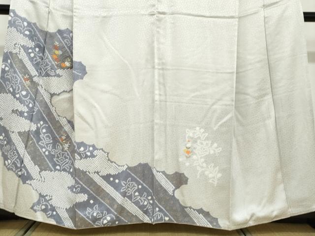 平和屋着物●訪問着　絞り　刺繍　雲取草花文　金彩　正絹　逸品　DABD9382ud