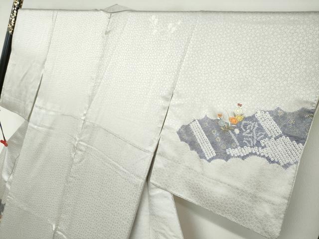平和屋着物●訪問着　絞り　刺繍　雲取草花文　金彩　正絹　逸品　DABD9382ud