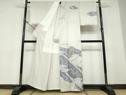 平和屋着物●訪問着　絞り　刺繍　雲取草花文　金彩　正絹　逸品　DABD9382ud