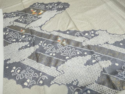 平和屋着物●訪問着　絞り　刺繍　雲取草花文　金彩　正絹　逸品　DABD9382ud